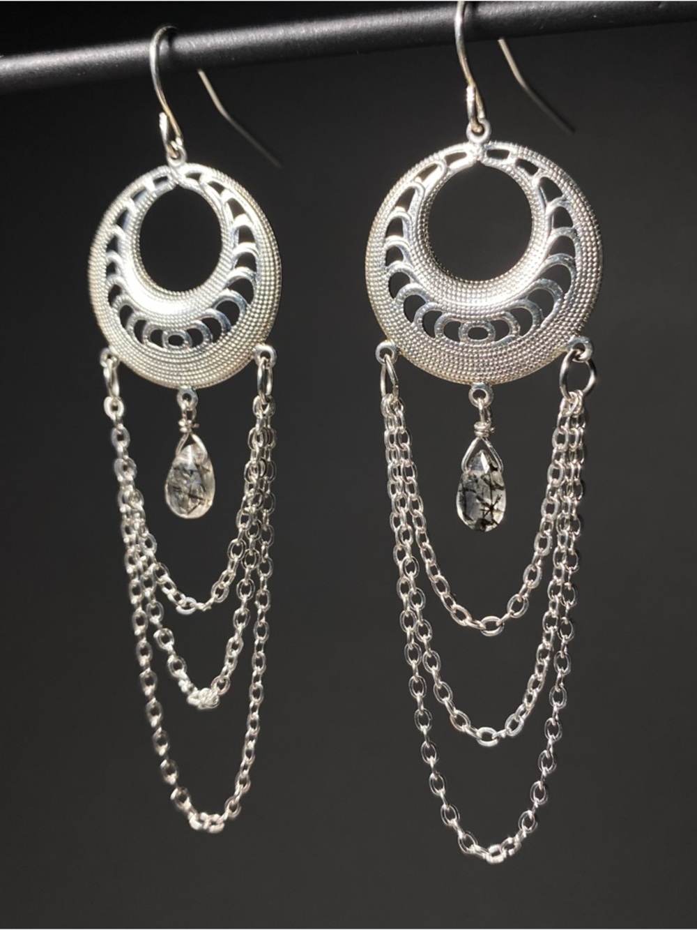 Tourmalinated Quartz Boho Chain Earrings